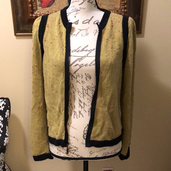Ball of Cotton zipper color block tweed, black trim pink thread cardigan - Picture 2 of 13
